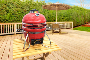 Icon Grills 100 Series 12-inch Table Top Ceramic Kamado Grill Red w/ Stand